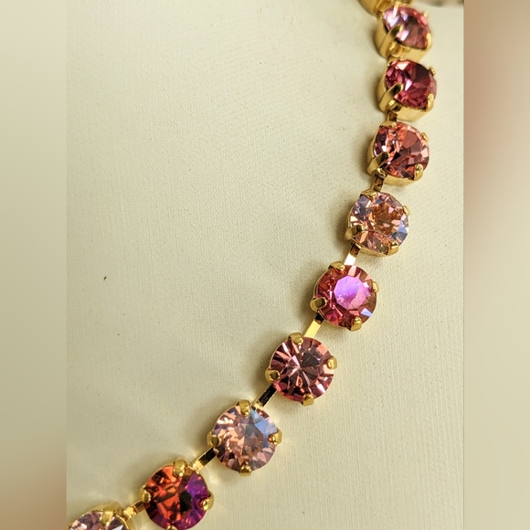 Perfect Pink Sparkles AB & Mettalic Swarovski Crystals In Gold Plated Necklace - Picture 6 of 8